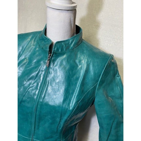 Pamela McCoy Vintage 80's Leather Jacket Turquoise Leather 80s Women's Size S - Picture 2 of 16
